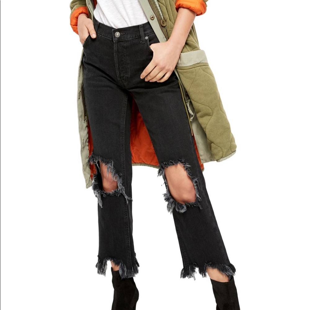 Free People Maggie Distressed Mid Rise Jeans
